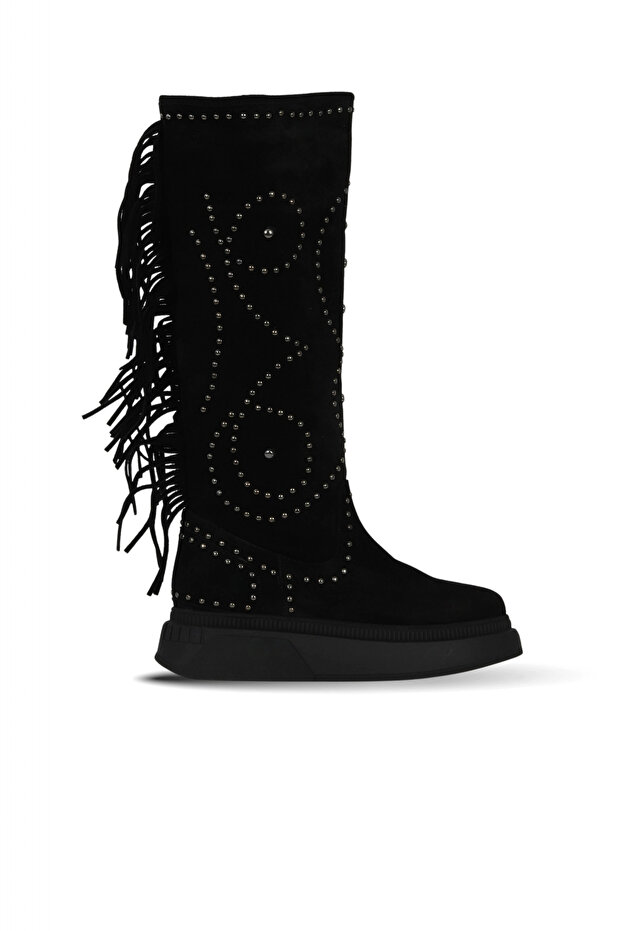 Black Suede Women's Flat Boots 30Wc5024599