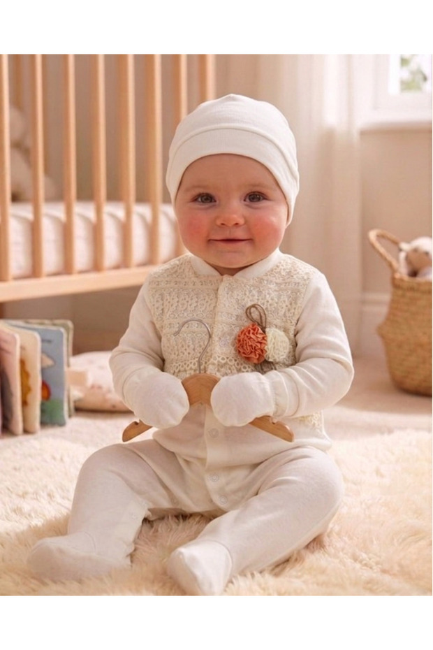 Eid 7-Piece Hospital Release Set for 0-3 Months, 100% Cotton, Laced Baby Girl Set
