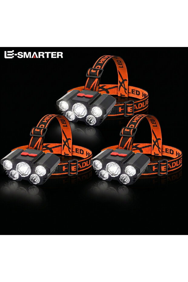مصباح يدوي T21 Style A، 3 قطع، 5 LED، قابل لإعادة الشحن مع بطارية ليثيوم مدمجة