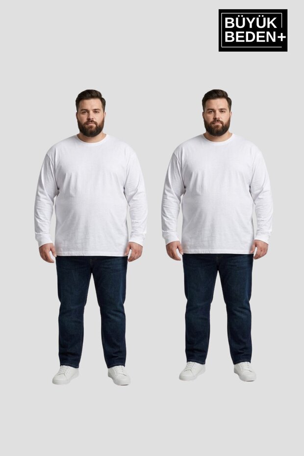 Men's Large Size 2-Piece Set Long Sleeve 2 Thread Crew Neck T-Shirt Spr26Bea942+2