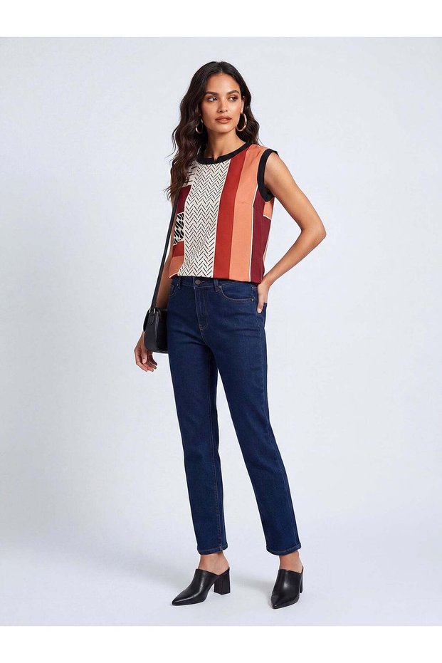 Women's Burgundy Color Block Sleeveless Patterned Blouse – Sense Fit | Light Weaving | City Energy