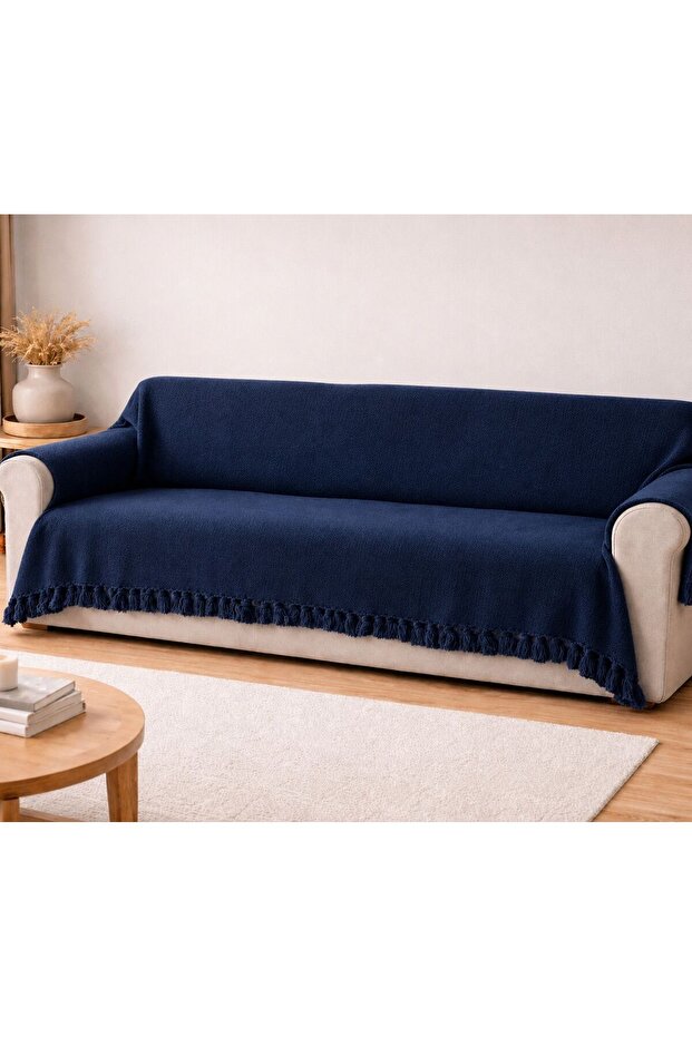 Sofa Cover / Bedspread Navy Blue Plaid 100% Cotton 200X230 cm