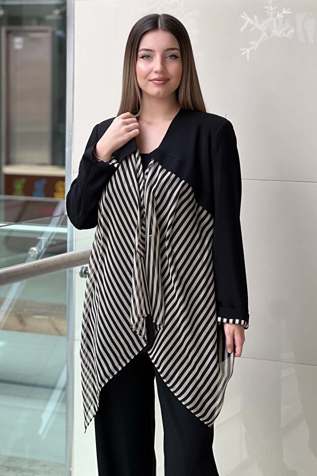 Striped Organza Detailed Jacket