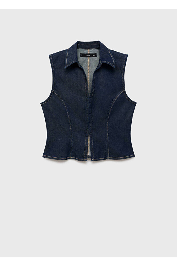 Contrast Stitching Denim Blouse - 3