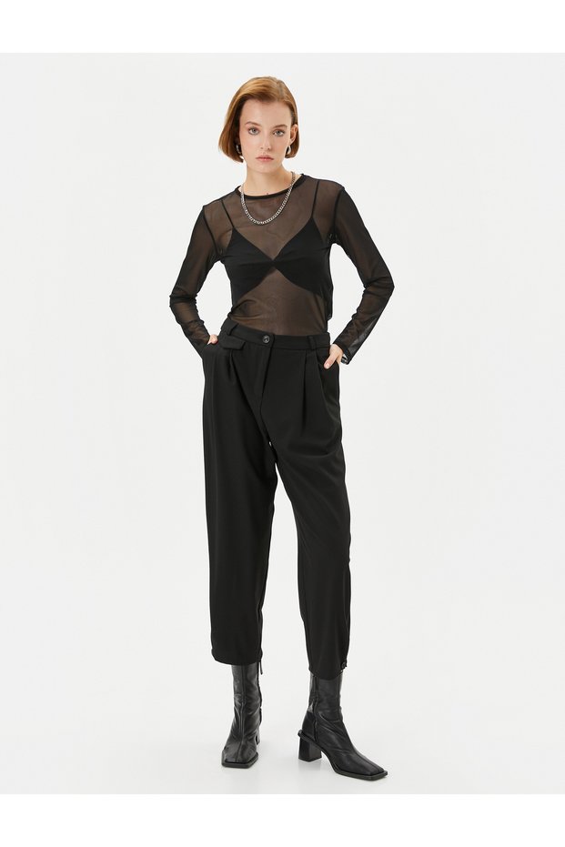 Fabric Cigarette Trousers Pleated Pocket Detailed