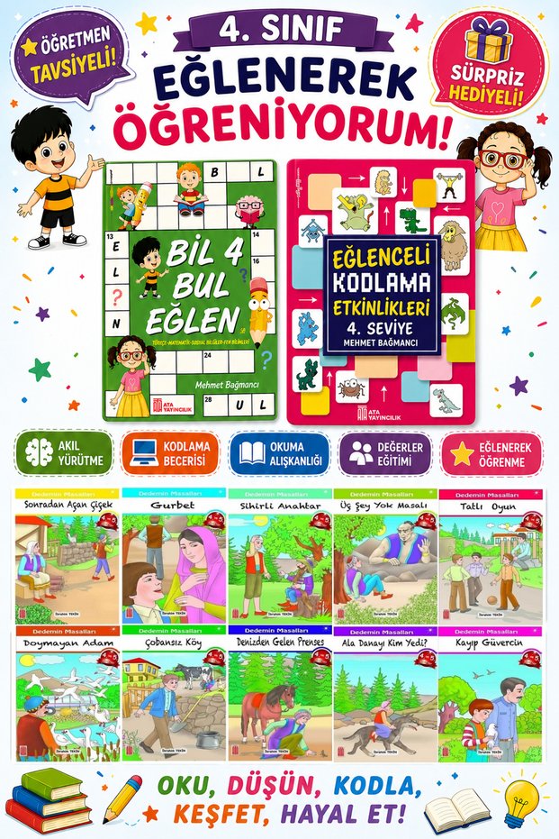 Set of 10 Stories That Make Students Love Reading for Grades 4 - Bil Bul Eğlen-Kodlama 3 (at School, at Home, on Vacation)