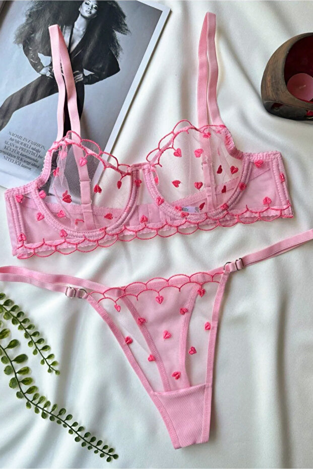 Pink 2-Piece Set: Bow Patterned Pajama Set & Tiny Heart Patterned Underwear Set - 3