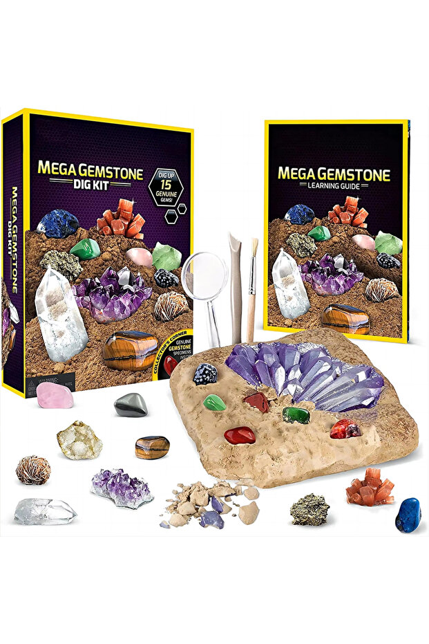 مجموعة حفر STEM Mega Gemstone Dig Kit - احفر واكتشف مجموعة ألعاب حفر الكريستال والأحجار الكريمة التعليمية للأطفال