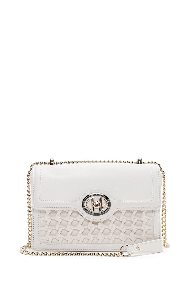 Women's White Chain Strap Braided Crossbody Bag 26Sbd282129