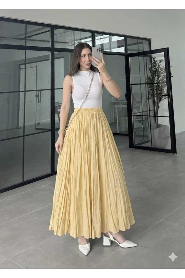 تنورة تينسل مطوية بخصر مطاطي