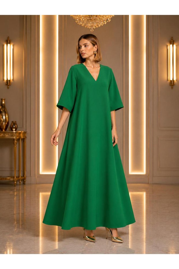 Maxi Boy Fakir Stylish Crepe Dress with Sleeveless V-Neck Cou-12