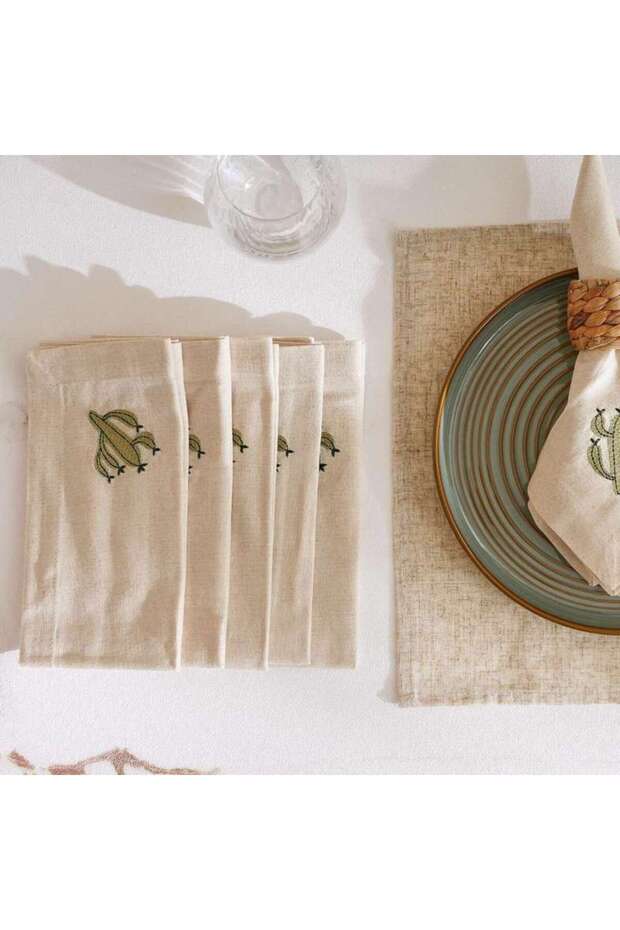 Mesa Stitch Cotton Linen 6-piece Napkin Set 45x45cm - Natural/green