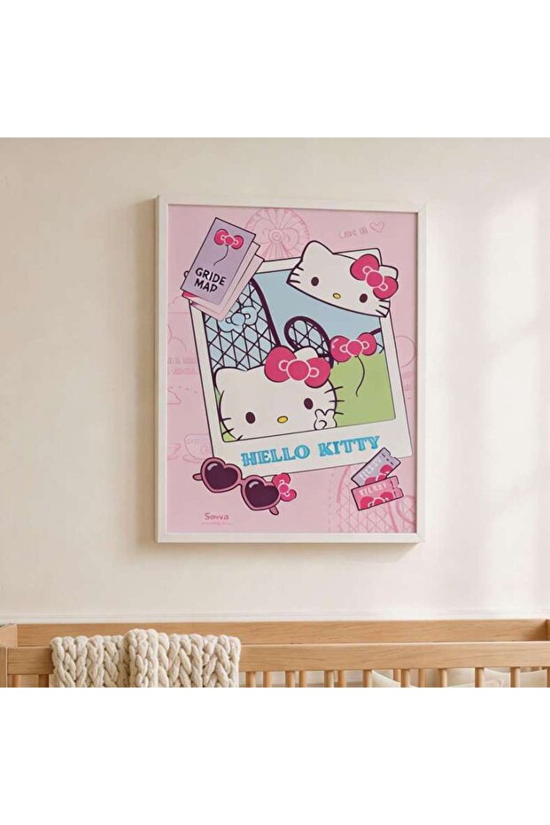 Hello Kitty Collage Canvas Framed Wall Art 50x40x2cm-pink