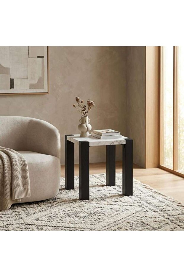 Hebert End Table Marble - Natural & Walnut