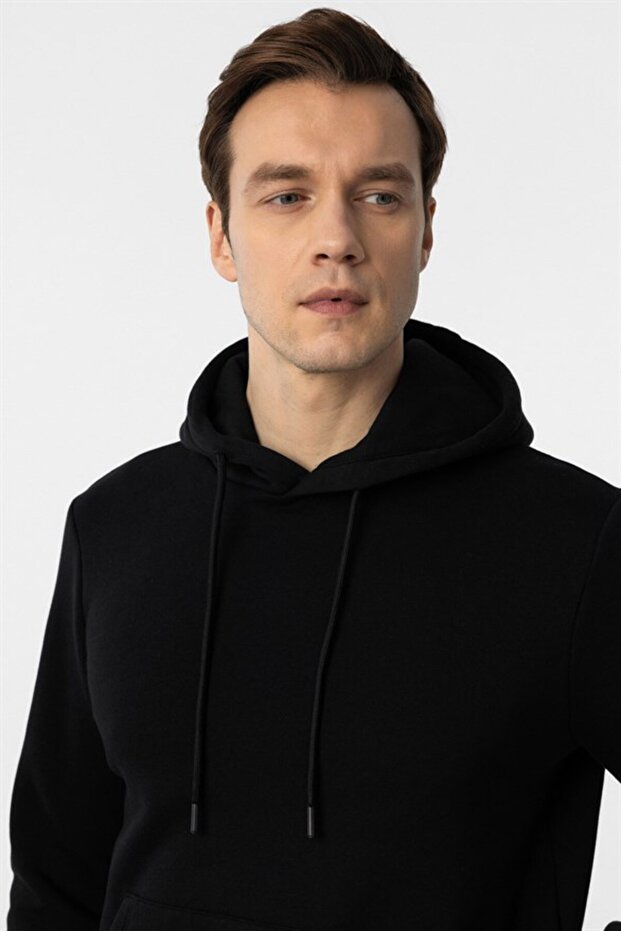 Siyah Regular Düz Sweatshirt - 3