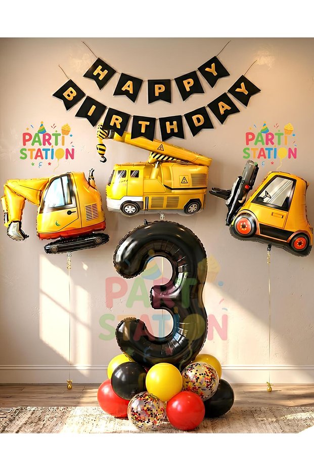 Construction Equipment Construction Party 3 Year Old Balloon Set Ladle Balloon Crane Balloon Truck Balloon Birthday Set