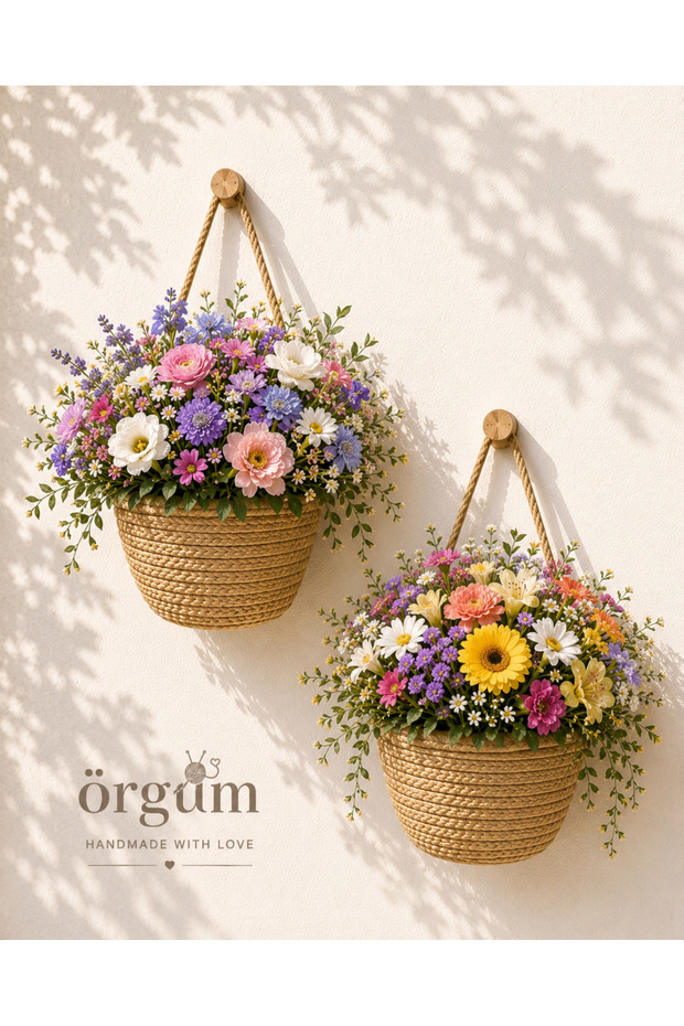 Mini Decorative Basket 2-Piece Basket Artificial Flower Basket Plants and Vine Supports Not Included
