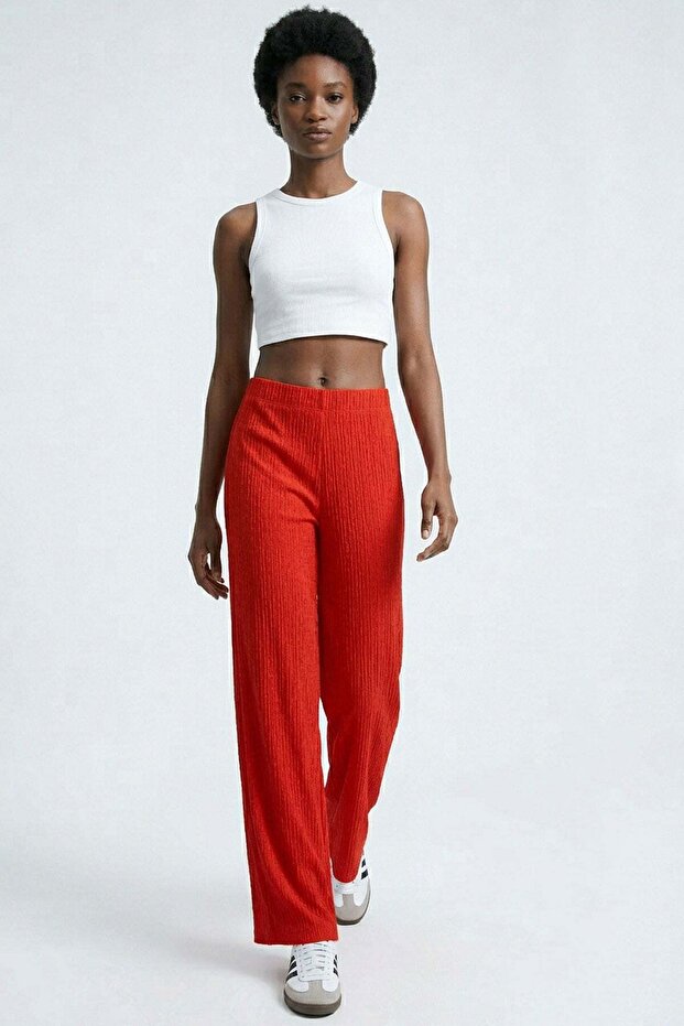 Comfortable Fit High Waist Wide-Leg Viscose Mix Women's Trousers