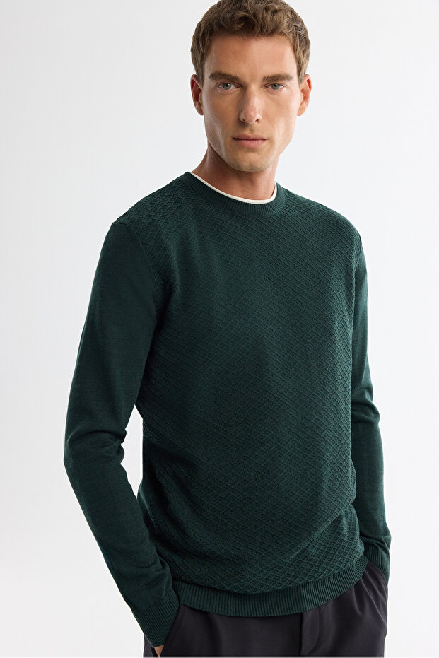 Men's Green Textured Basic Sweater E005109 - 2