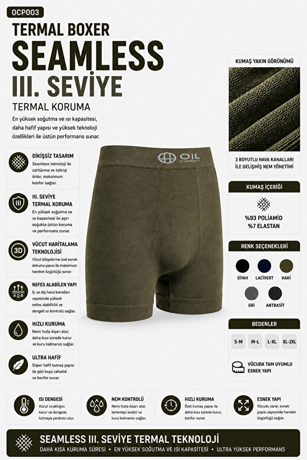 Ocp003 Unisex Thermal Khaki Boxer Seamless 3. Level Breathable Flexible Boxer
