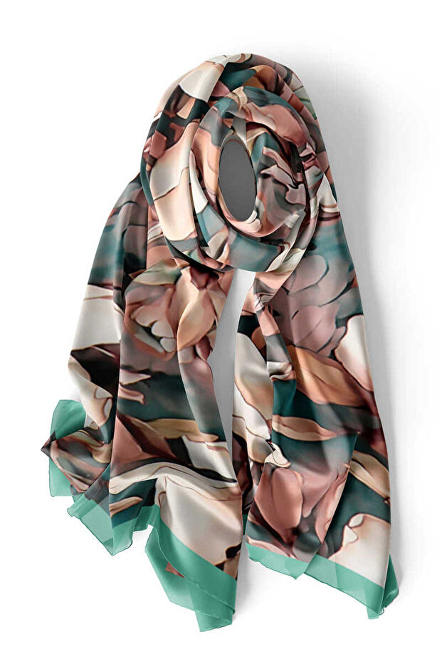 Green Silk Scarf - Daffodil Pattern - 4