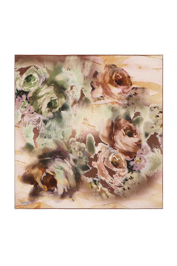 Tan Pastel Pattern Sura Silk Scarf