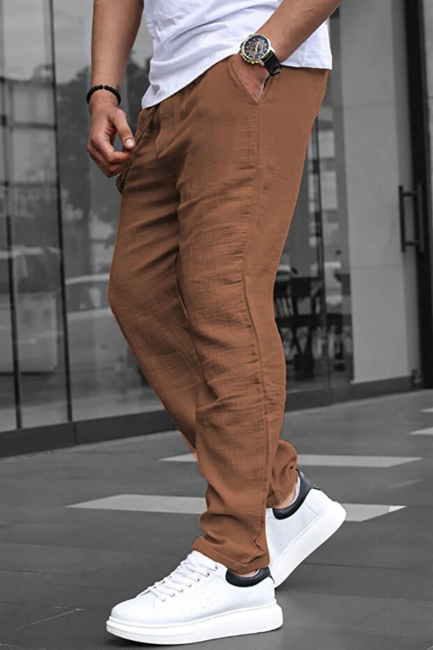 Brown Muslin Fabric Men's Basic Pants 6507