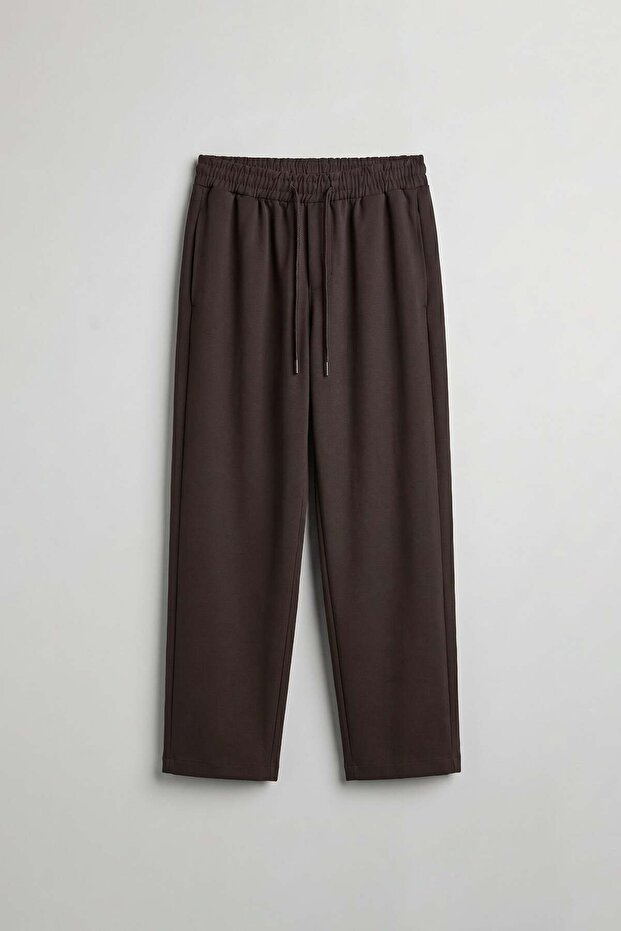 Men's Relaxed Fit Elastic Waist Pleated Trousers Brown