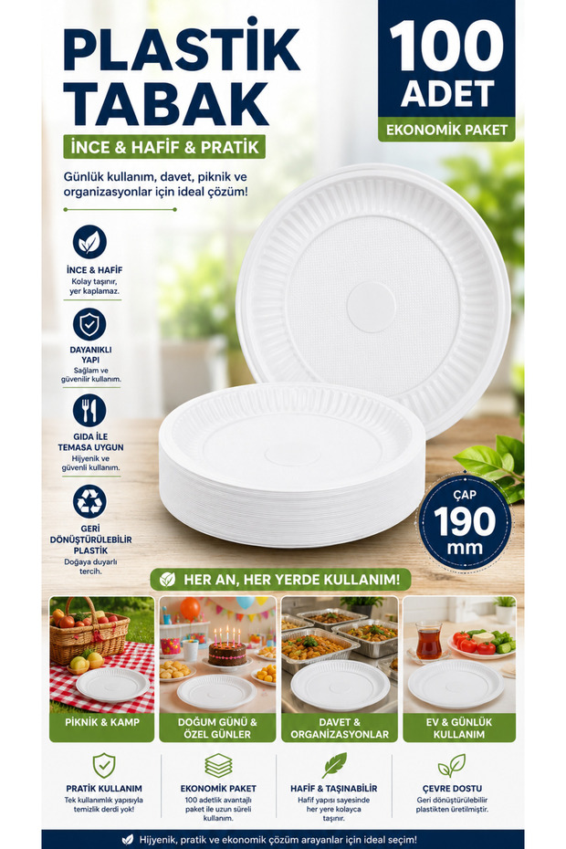 Economical Round Plastic Party Invitation Plate 100 Pack Diameter:19Cm
