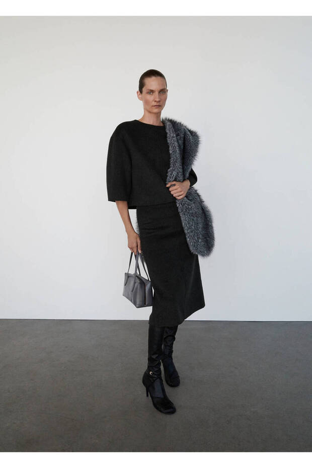 Wool Slit Midi Skirt
