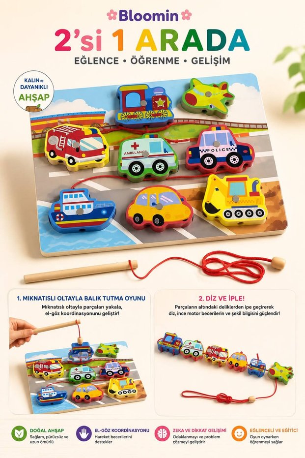 Wooden Fishing and Stringing Game Educational Baby - Kids Wooden Toy