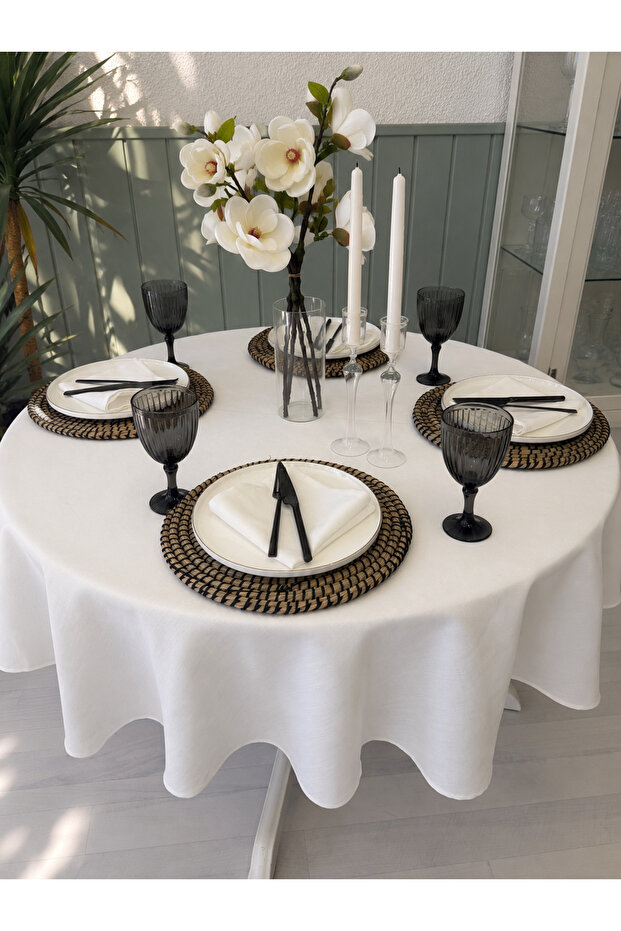 Royal Linen Textured Round Tablecloth White