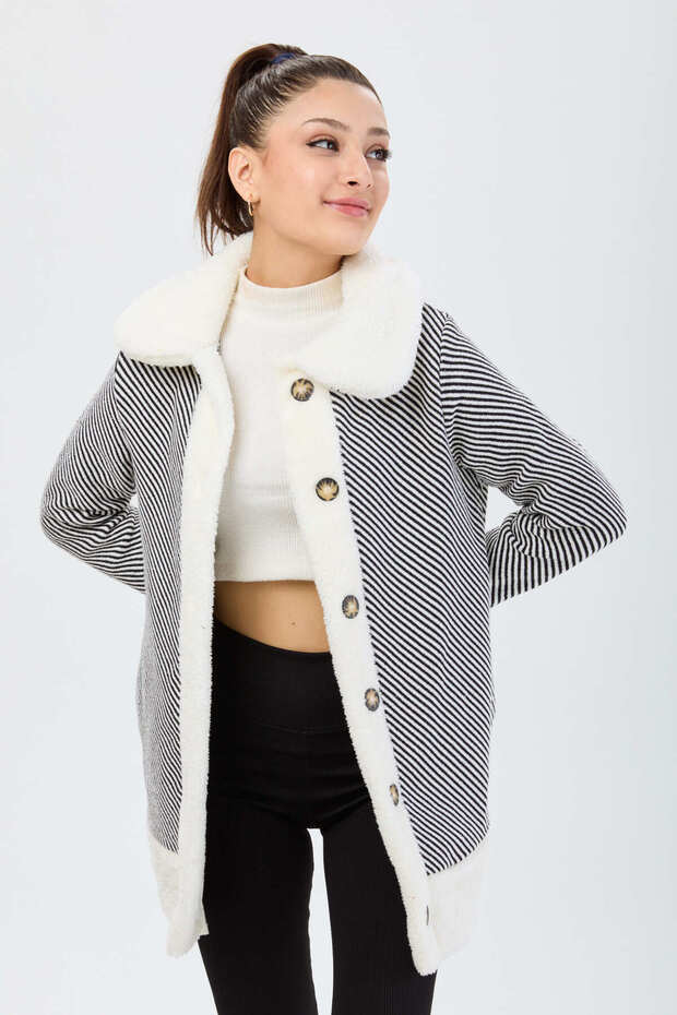 Straight Jacket Collar Women's White Jacket - 13095