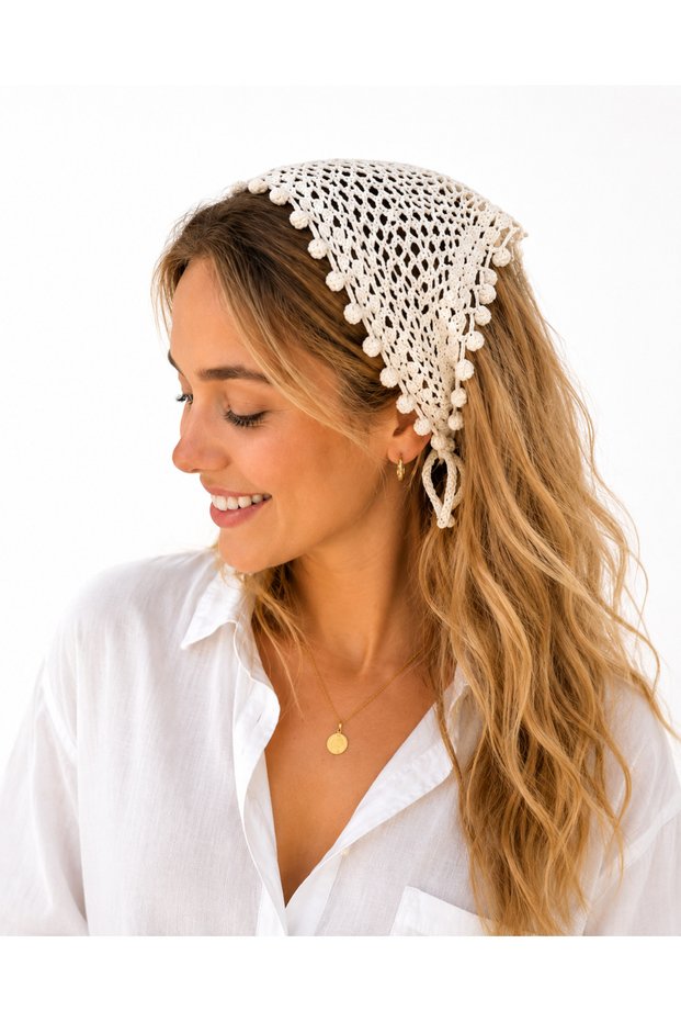 White Triangle Hair Bandana Women's Bandana Hair Accessory Lace Bandana