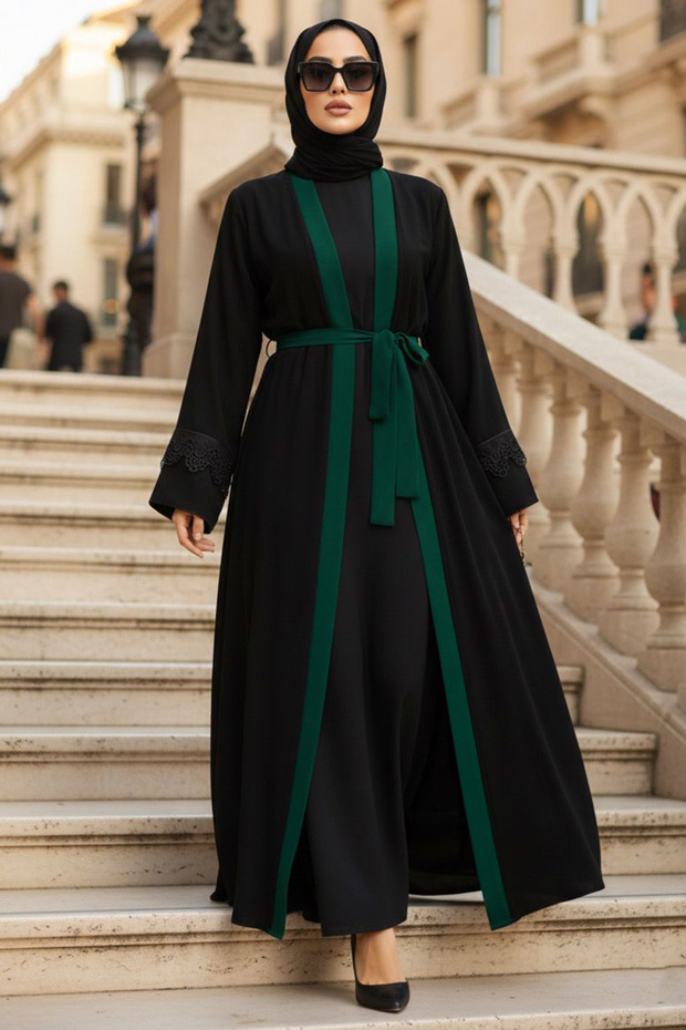 Green Abaya with Belt 55440Y