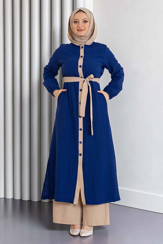 Hooded Buttoned Suit Indigo 19238