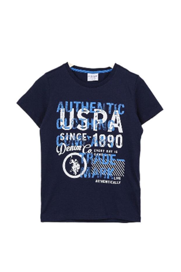 Printed Navy Blue Boy's T-shirt Andkıds