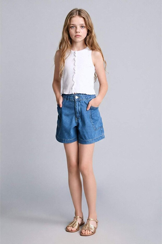 100% Cotton Pocket Jean Shorts for Girls H9022A826Sm