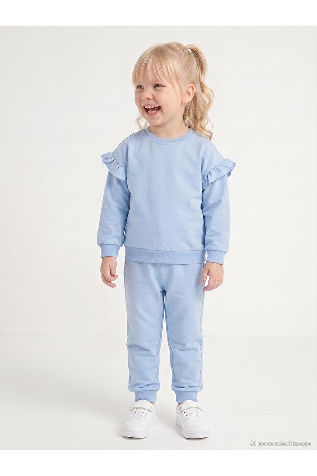 2-5 Years Old Tracksuit Set with Ruffled Sleeves - Blue