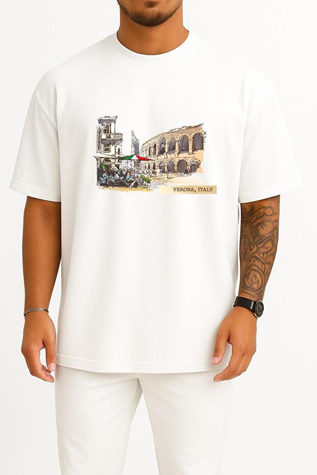 Oversize Verona Italy Unisex T-Shirt with Chest and Back Design