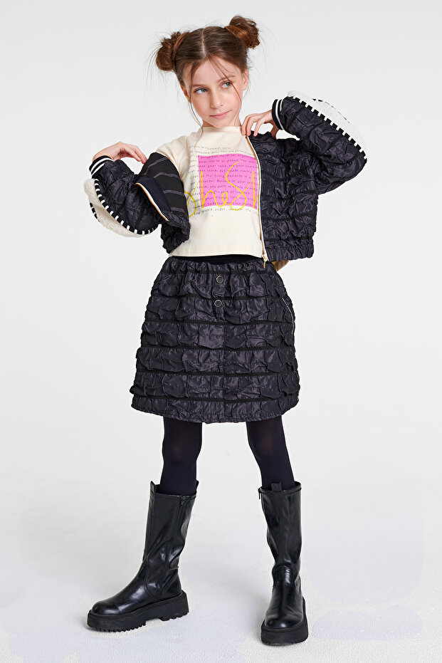 Black and White Quilted Skirt and Blazer Casual Suit