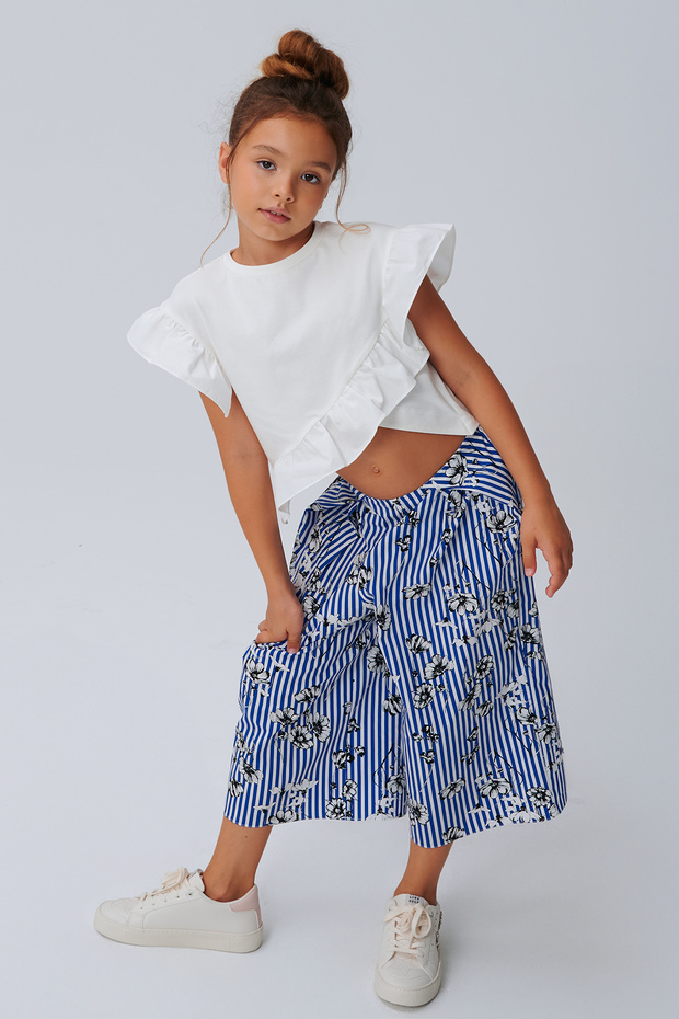 Cotton Striped Wide-Leg Pants and Blouse Set