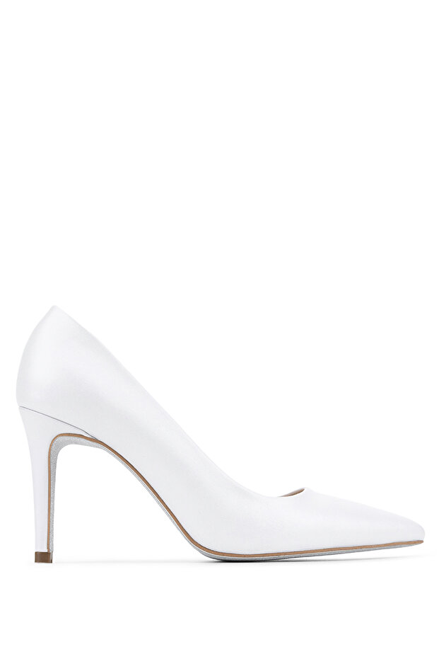 Women's Genuine Leather White Heeled Shoes