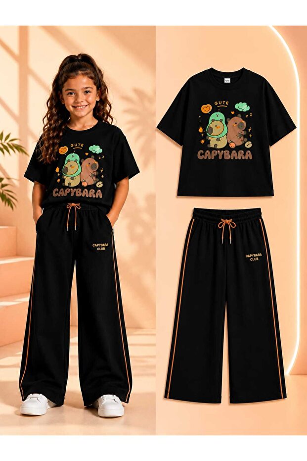 Girl's Capybara Oversized Summer Combed Cotton Set