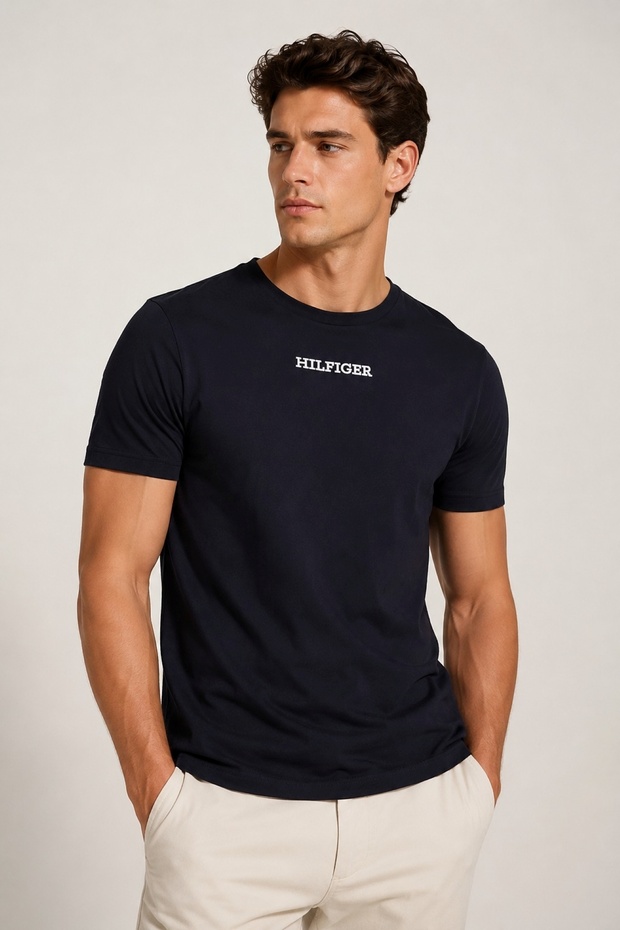 Embroidered Logo Regular Fit Woven Cotton Men's T-Shirt