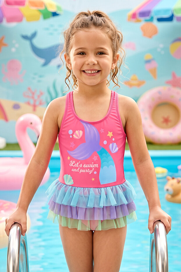Como Strappy Tulle Detailed Girl's Swimsuit 5217
