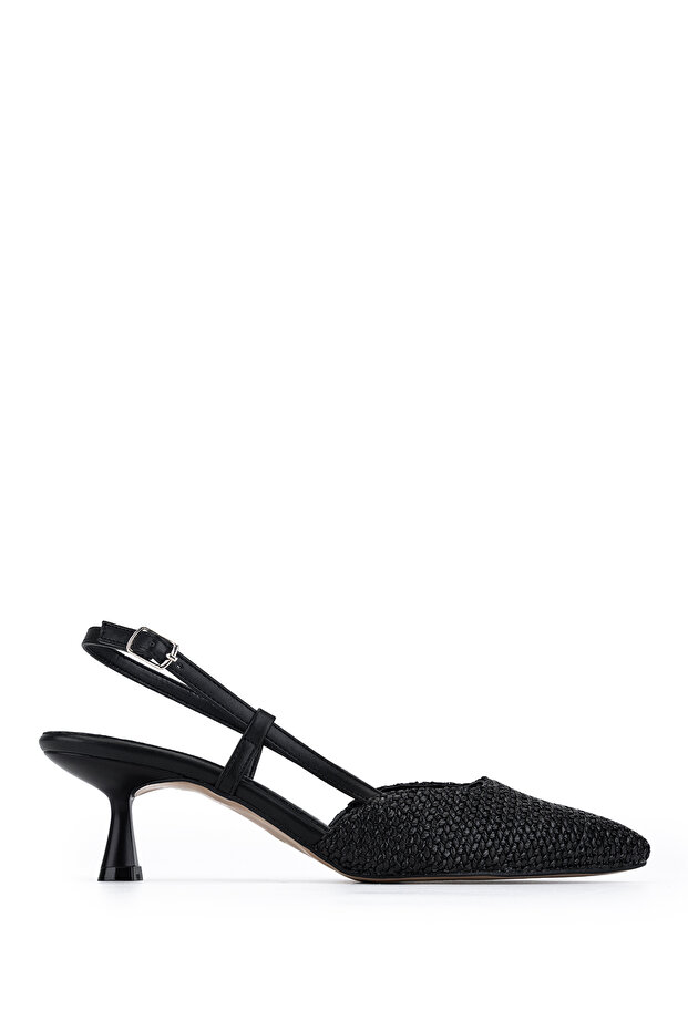 Women's Genuine Leather Black Heeled Shoes