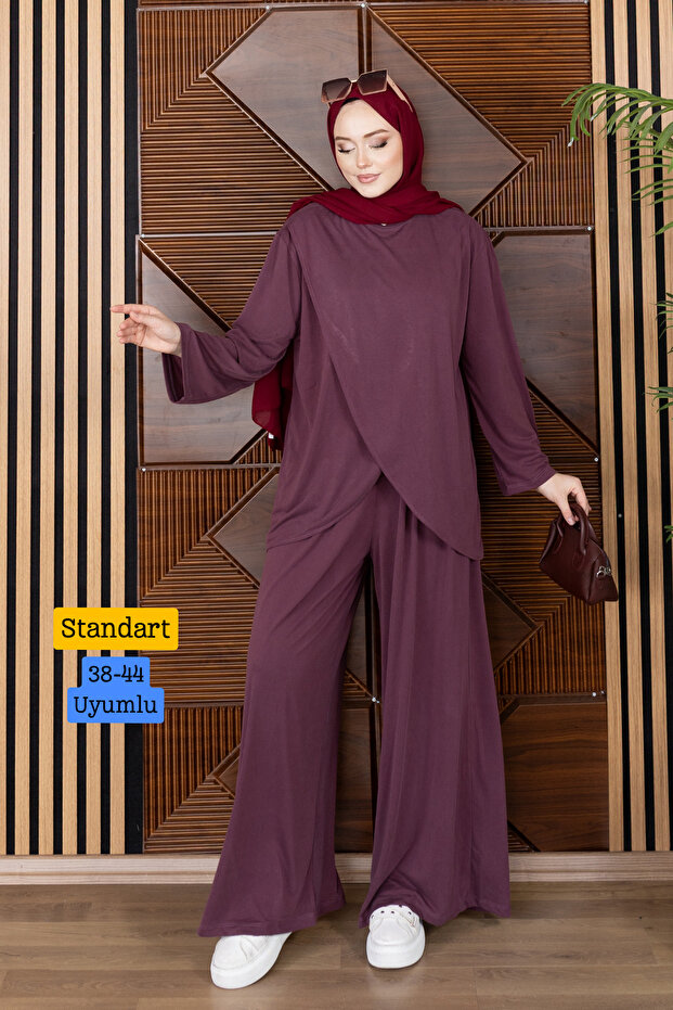 Women's Modal Cupra Fabric Asymmetrical Cut Hijab Suit 3212 Claret Red - Special Series