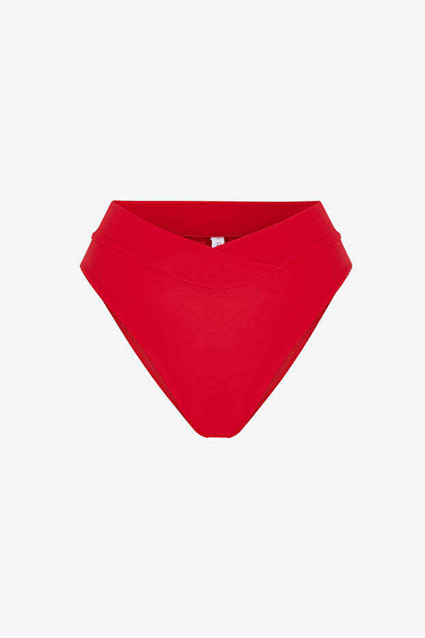 Red V-Cut Mid-Waist Bikini Bottom - 4