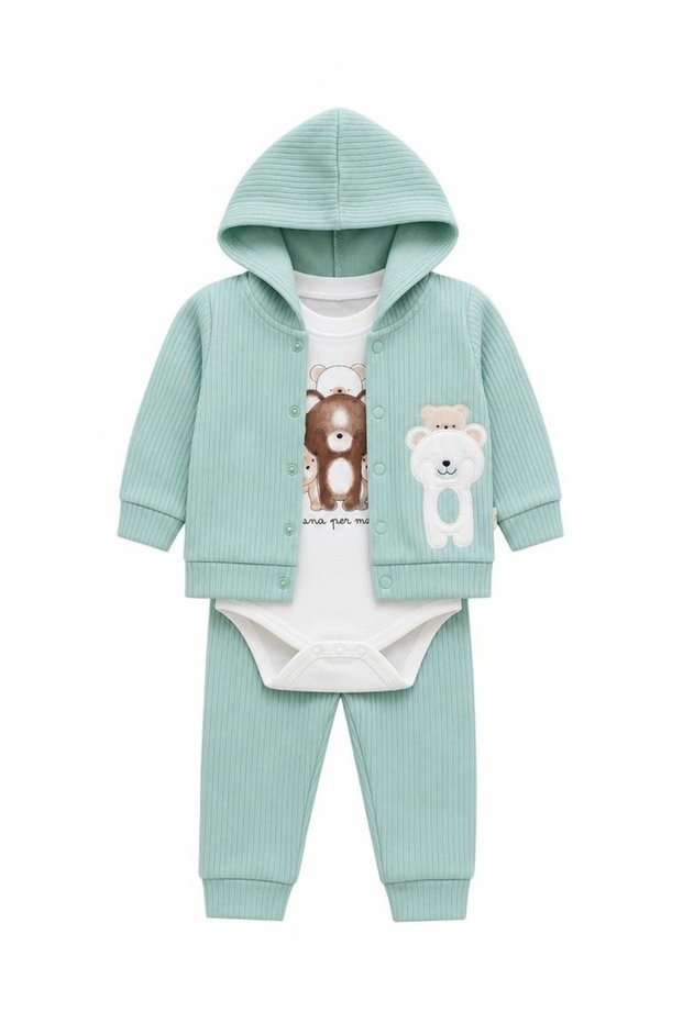 Baby Boy Hooded Cardigan Snap-Button Bodysuit Sweatpants 3-Piece Set Newborn 1-3, 3-6, 6-9 Months